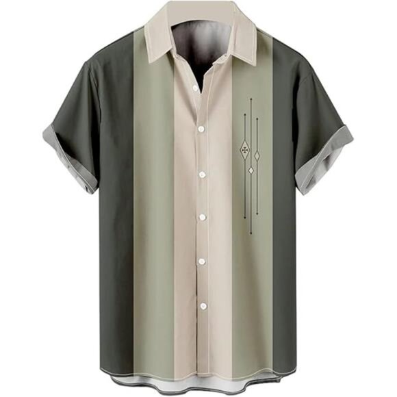 Men's Short Sleeve Button Down Bowling Shirts Hawaiian Casual Printed Summer - Picture 7 of 7